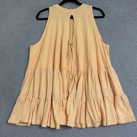 Free People Right On Time Tiered Tunic Tied Back Sleeveless blouse top S Apricot - Picture 6 of 9